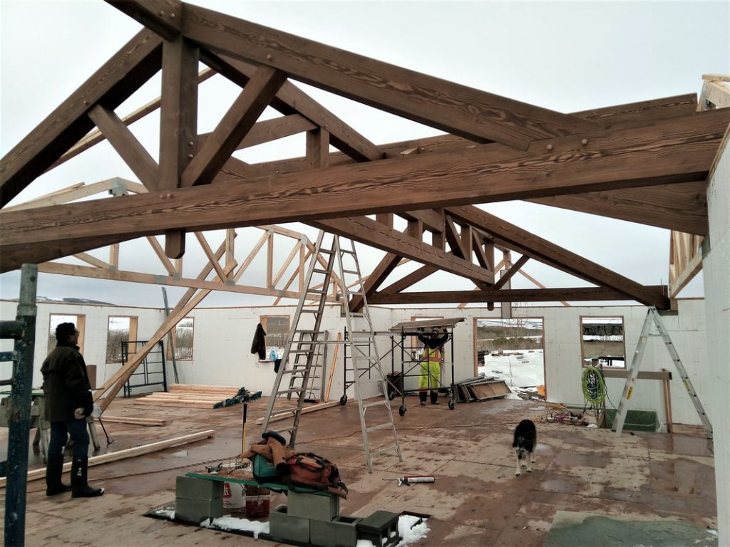 Timber frame structure under construction